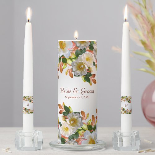 White Roses Floral Unity Candle Set