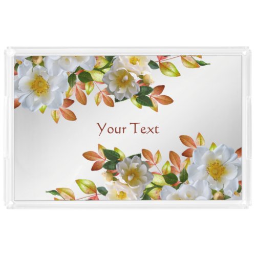 White Roses Floral Vanity Tray