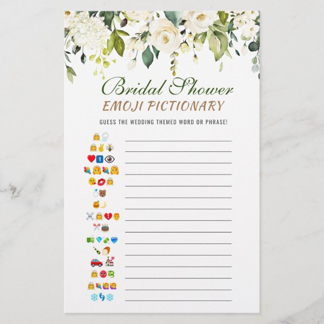 White Roses Floral Watercolor Bridal Shower Game (Front)