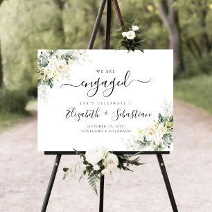 White Roses Floral We Are Engaged Foam Board
