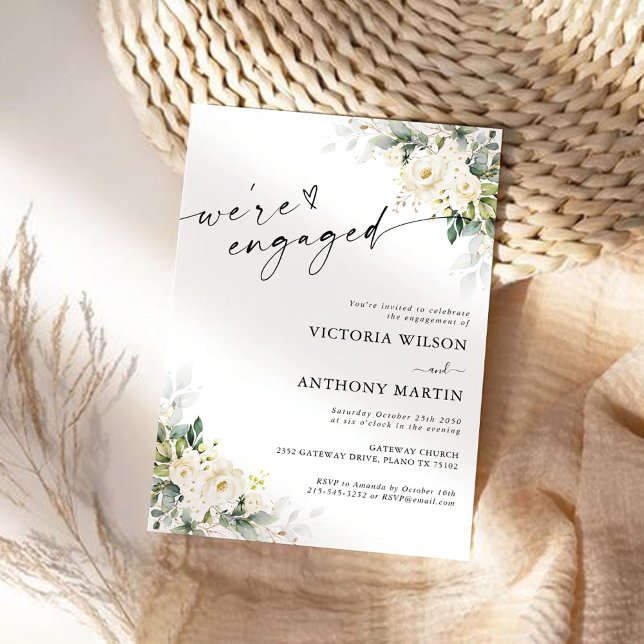 White Roses Floral We are engaged Invitation (Creator Uploaded)