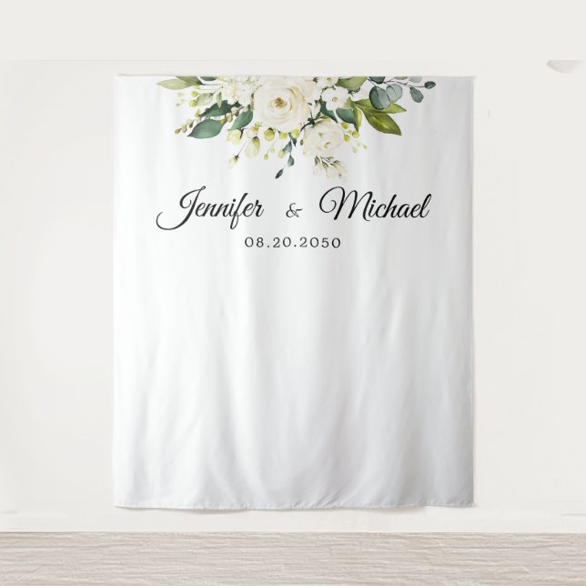 White Roses Floral Wedding Ceremony Backdrop (Front)