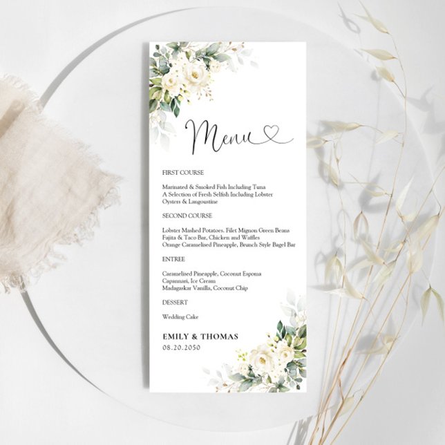 White Roses Floral Wedding Ceremony Menu (Creator Uploaded)