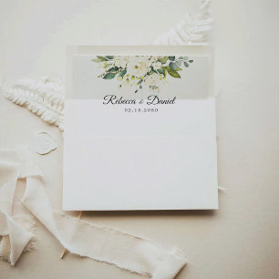 White Roses Floral Wedding Envelope Liner