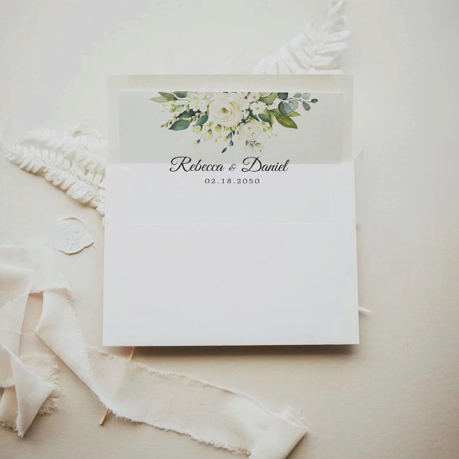 White Roses Floral Wedding Envelope Liner (Creator Uploaded)