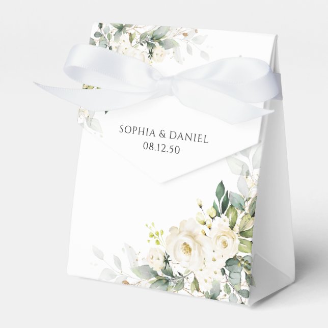 White Roses Floral Wedding Favor Box (Front Side)