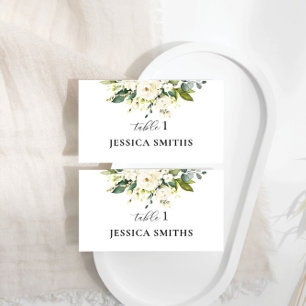 White Roses Floral Wedding Flat Place Card