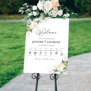 White Roses Floral Wedding Timeline Foam Board