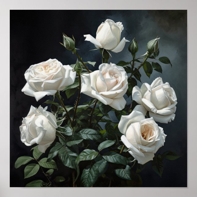 White Roses Flower Art Print Poster (Front)
