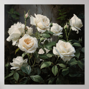 White Roses Flower Art Print Poster