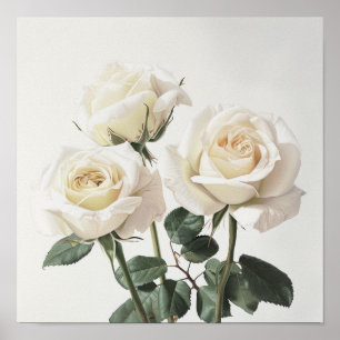 White Roses Flower Art Print Poster
