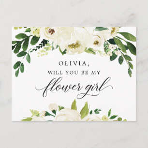 White Roses Flower Girl Proposal Card