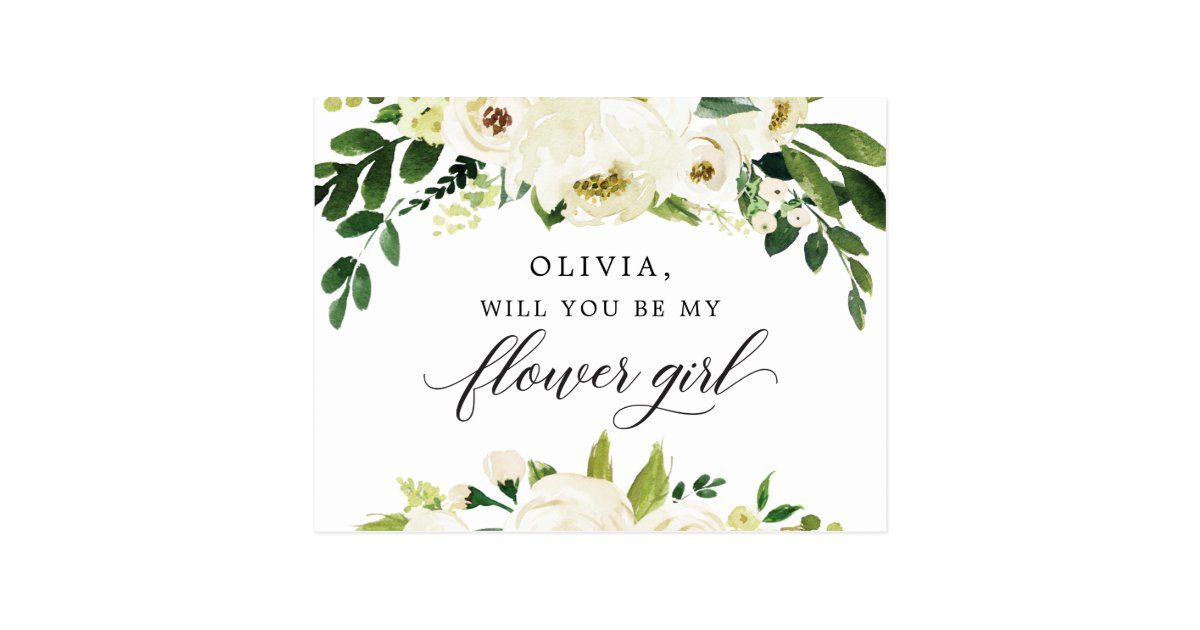 White Roses Flower Girl Proposal Card | Zazzle.com