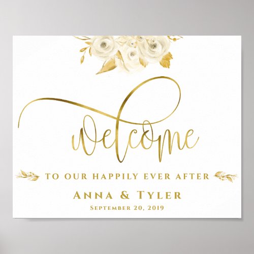 White Roses Flowers Welcome to the Wedding Poster