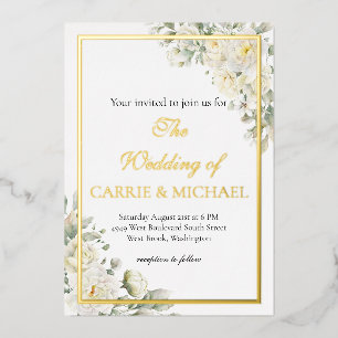 White Roses Foil Wedding Invitation