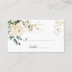 White Roses Foliage Wedding Folded Place Card