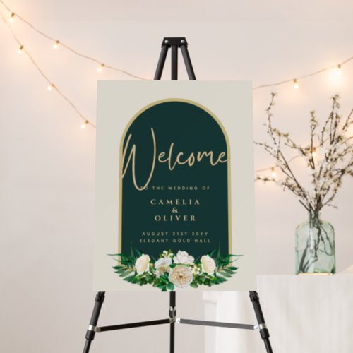 White Roses Forest Green PHOTO Welcome Sign