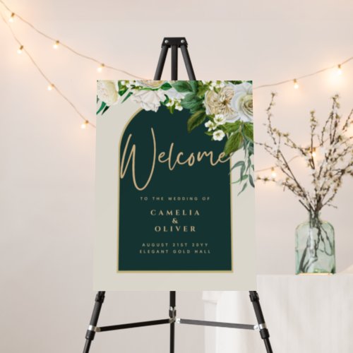 White Roses Forest Green PHOTO Welcome Sign