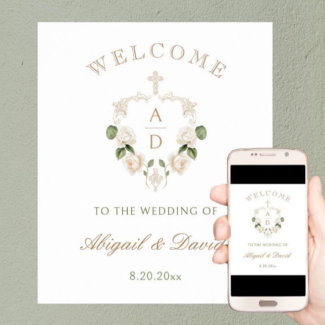 White Roses Frame Religious Wedding Welcome Poster (Creator Uploaded)