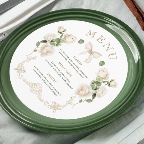 White Roses Frame Round Menu
