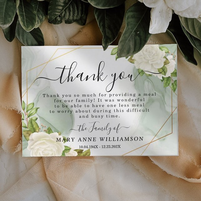 White Roses Funeral Food Thank You Card (Creator Uploaded)