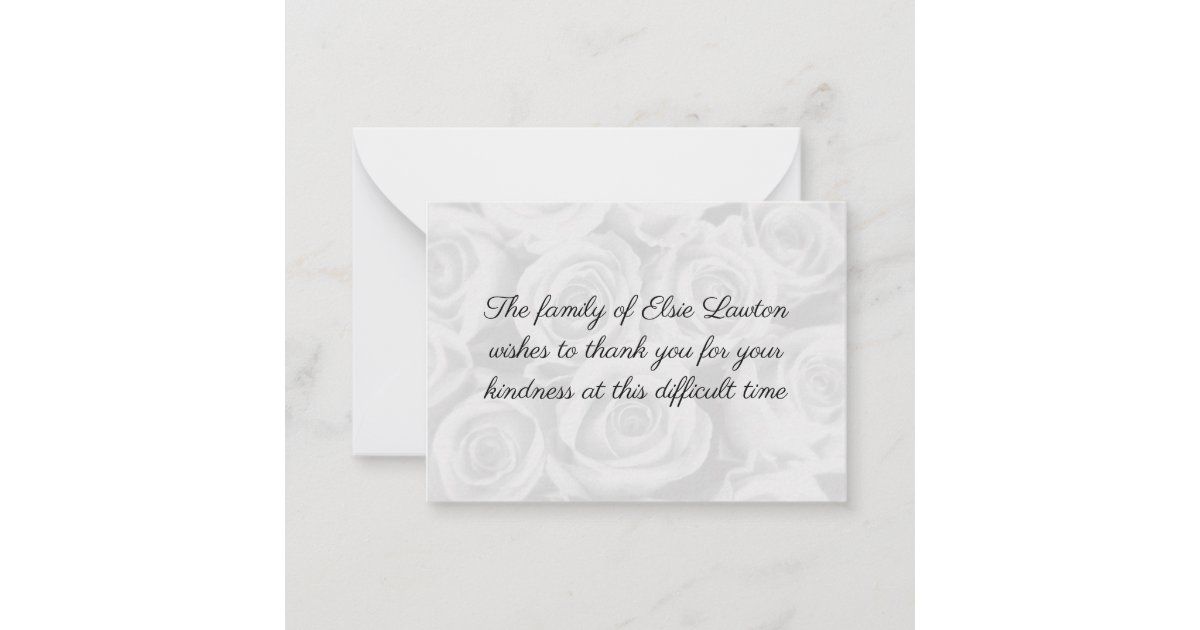 White Roses Funeral Thank You Card | Zazzle