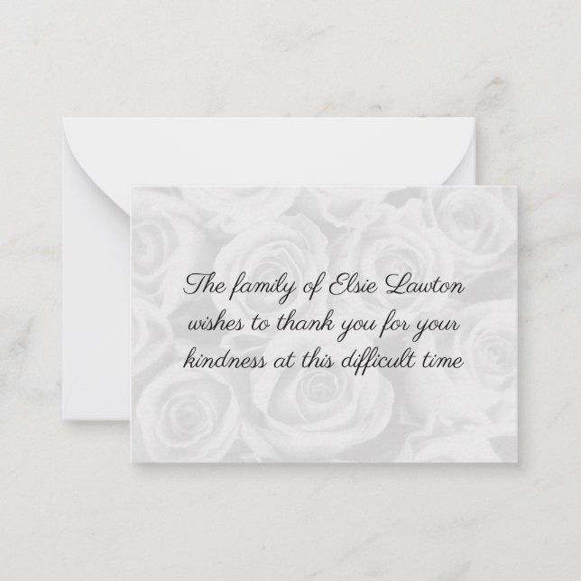 White Roses Funeral Thank You Card (Front)