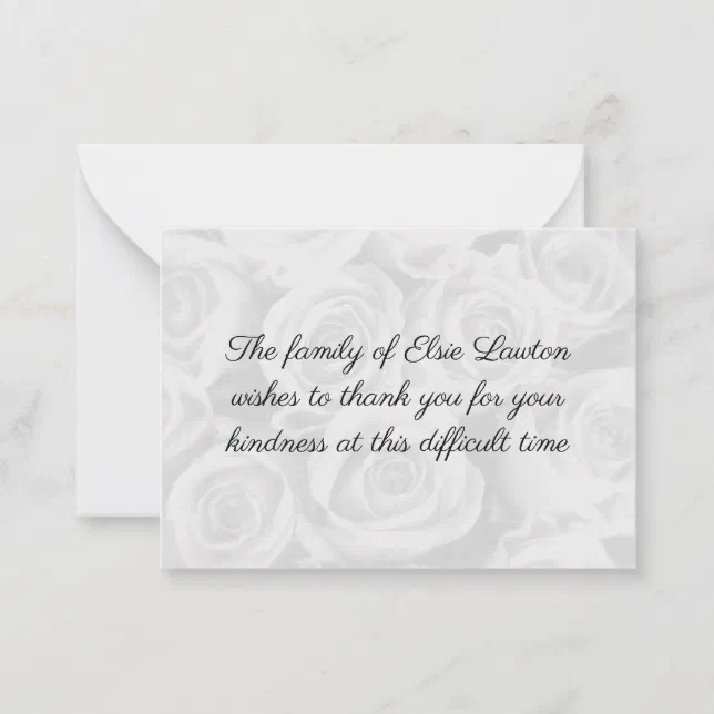 White Roses Funeral Thank You Card | Zazzle