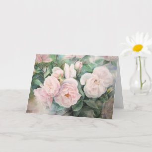 White Roses Garden Watercolor Painting Card