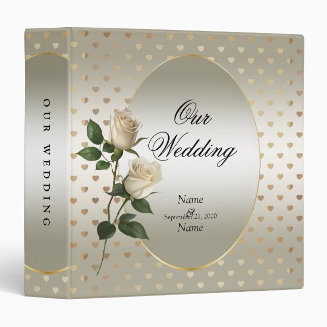 White Roses Gold Hearts Album Binder (Front/Spine)