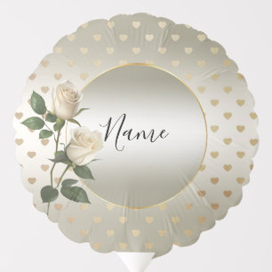 White Roses Gold Hearts Balloon