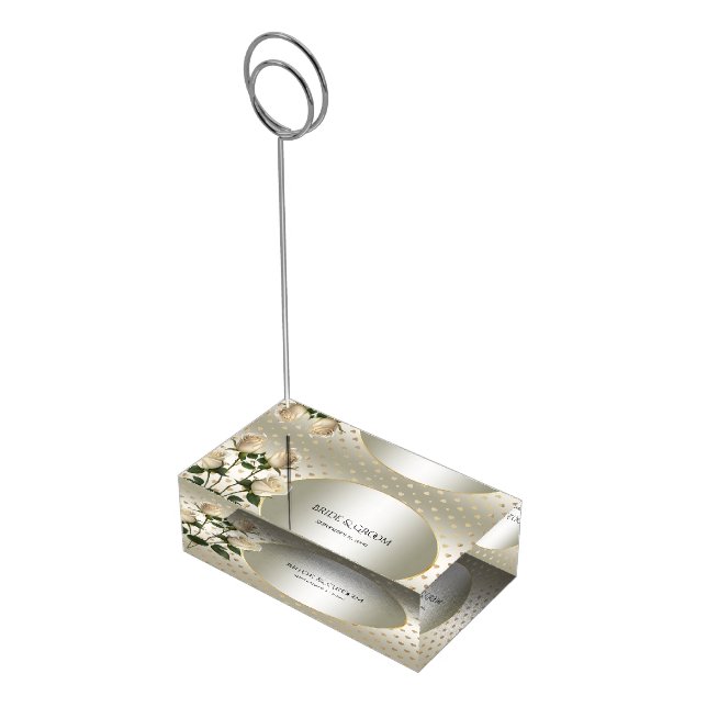 White Roses Gold Hearts Card Holder (Corner)