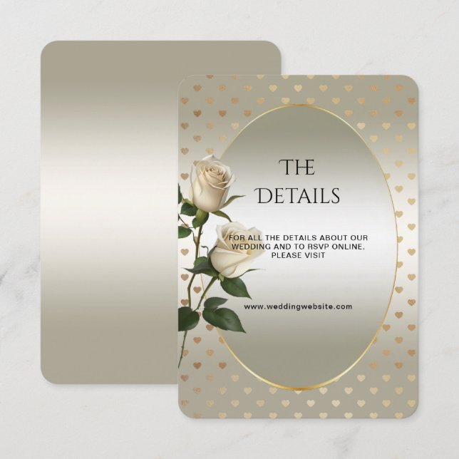 White Roses Gold Hearts Detail Enclosure Card (Front/Back)