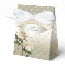 White Roses Gold Hearts Favor Box