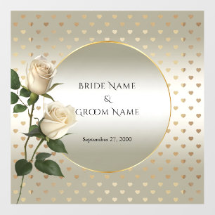 White Roses Gold Hearts Floor Decal