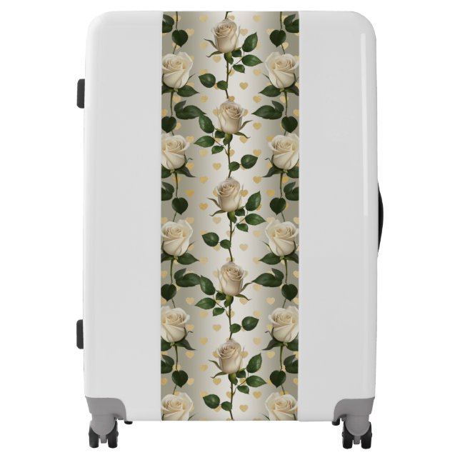 White Roses Gold Hearts Luggage (Front)