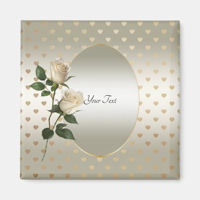 White Roses Gold Hearts Magnet (Front)