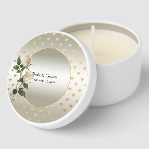 White Roses Gold Hearts Mini Candle Favors