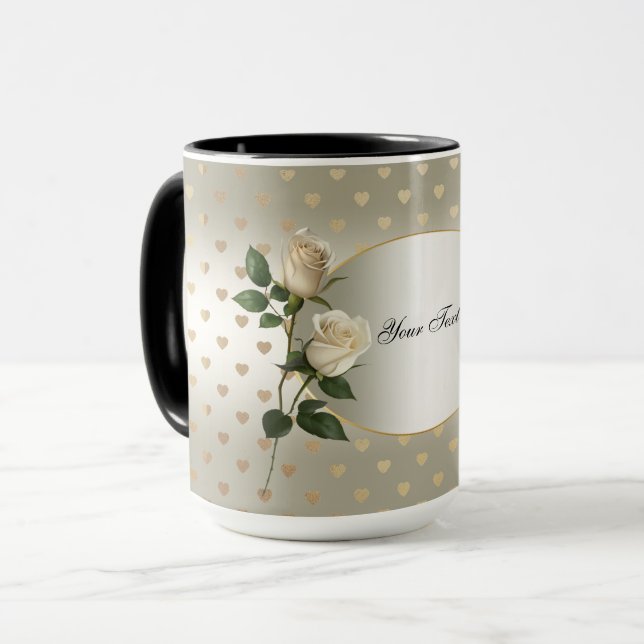 White Roses Gold Hearts Mug (Front Left)