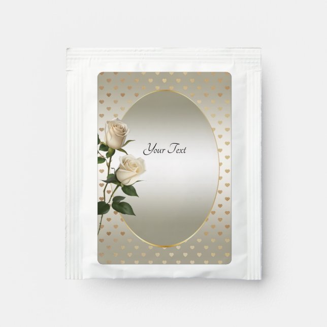 White Roses Gold Hearts Tea Bag Drink Mix (Front)