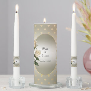 White Roses Gold Hearts Unity Candle Set