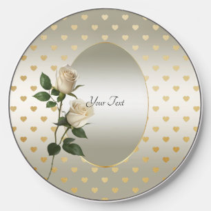 White Roses Gold Hearts Wireless Charger