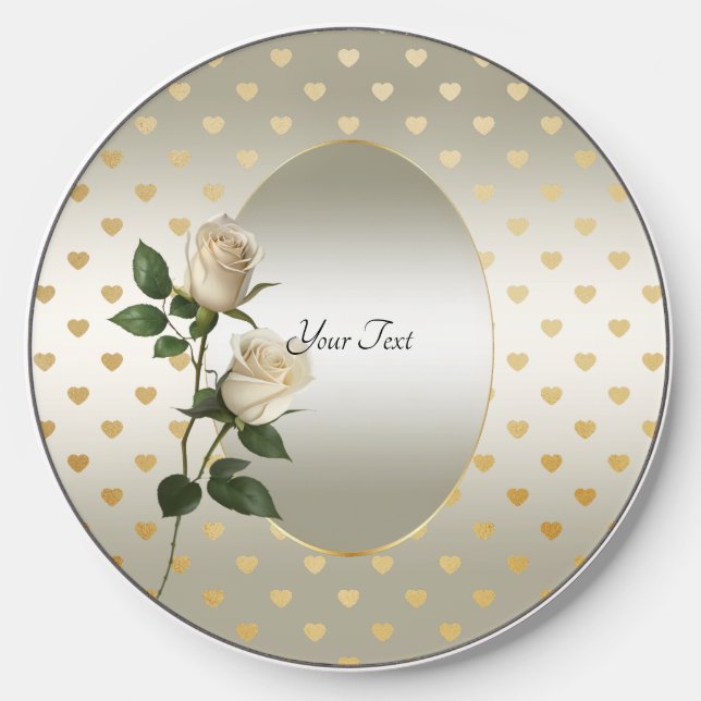 White Roses Gold Hearts Wireless Charger (Front)