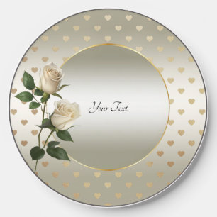 White Roses Gold Hearts Wireless Charger