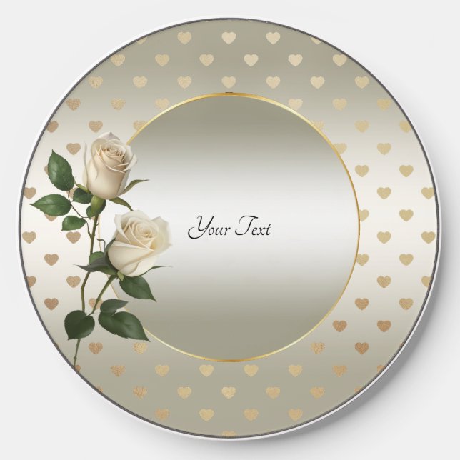White Roses Gold Hearts Wireless Charger (Front)
