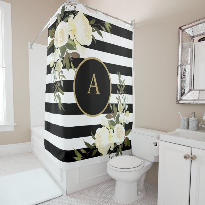 black and white bathroom shower curtain