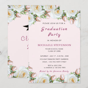 White Roses Graduation Invitation Template