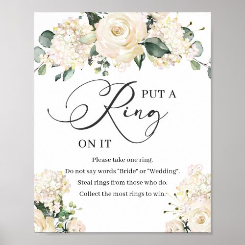 White roses green eucalyptus put a ring on it sign