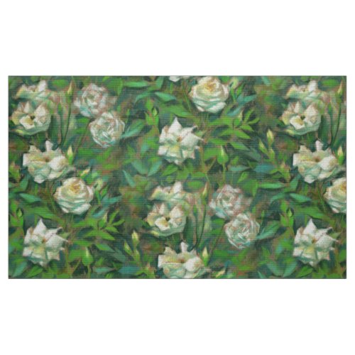 White roses green leaves beautiful flowers Fabric