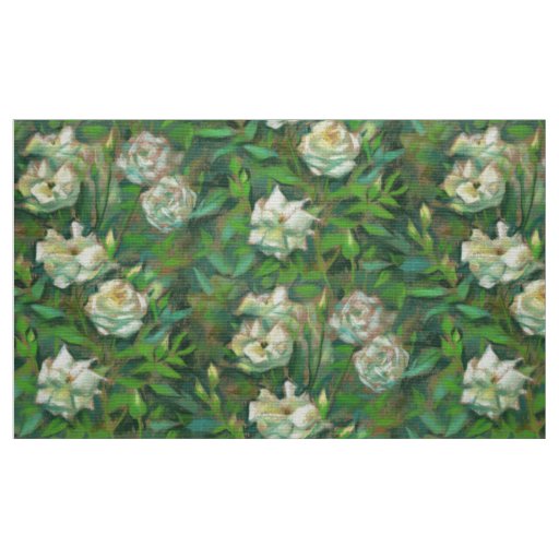 "White roses, green leaves", beautiful flowers Fabric